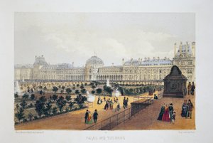 Palais des Tuileries, Parijs. Lithografie aquarel, illustratie in 