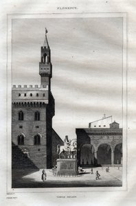 Palazzo Vecchio in Florence - Piazza della Signoria - Gravure uit 