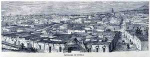 Panorama van Puebla, Centraal Mexico, uit De oude steden van de Nieuwe Wereld, door Claude-Joseph-Desire Charnay, uitgegeven 1887