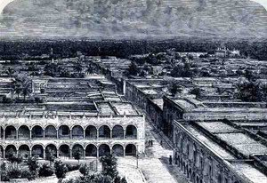 Panoramisch uitzicht op Merida, uit De oude steden van de Nieuwe Wereld, door Claude-Joseph-Desire Charnay, uitgegeven 1887 door French School