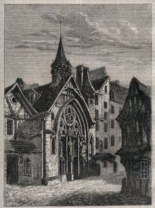 Parijs - Rue Saint-Martin, kerk Saint-Julien-des-Menetriers - Gravure in 
