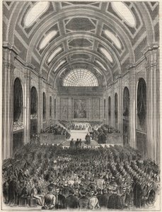 Paris, Palais de Justice - La salle des pas perdus tijdens een officiële ceremonie - Gravure in 