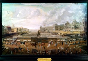 Parijs, Uitzicht op de Pont-neuf, het Palais du Louvre en het College van Vier Naties circa 1680 door French School