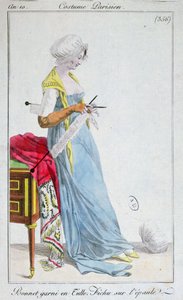 Parijse kostuum: hoed versierd met tule, fichu op de schouders, 1802 door French School
