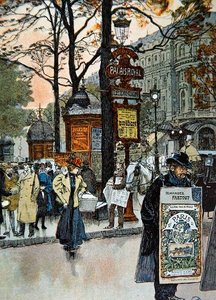 Parijse straatscène nabij het metrostation Palais-Royal, c.1900 door French School