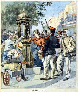Parijzenaars drinken rond een Wallace-fontein - in 