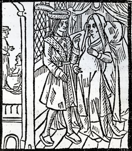 Pathelin en Guillemette, uit De Farce van Meester Pierre Pathelin, ca. 1465 door French School