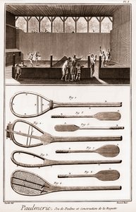 Paulmerie - Jeu de paume en constructie van het racket - Jeu de Paume baan en verschillende stadia in de constructie van rackets (paddle-bats of battoirs) - 