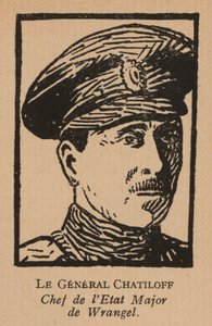 Pavel Chatilov, stafchef van het Witte Leger van generaal Pjotr Wrangel in het zuiden van Rusland tijdens de Russische burgeroorlog (litho) door French School