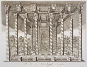 Paviljoen in het Koninklijk Paleis in Isfahan, uit Voyages du Chevalier Chardin en Perse, et autres Lieux d