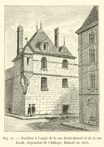 Paviljoen op de hoek van rue Saint-Benoit en rue Jacob, behorend tot de Abdij, Gesloopt in 1850