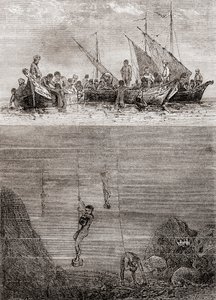 Parelduikers voor de kust van het eiland Ceylon in de 18e eeuw, uit 