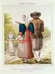 Boeren uit Guerande, uit Les Costumes Bretons de Charpentier door French School