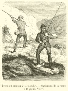 Zalmvissen met de vlieg, hanteren van de hengel met grote zwaai door French School