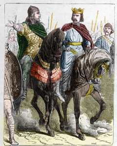 Pepijn II van Herstal, bekend als Pepijn de Dikke of Pepijn de Jonge met Clovis III, koning van de Franken van 691 tot 695. door French School