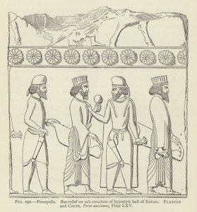 Persepolis, bas-reliëf op onderbouw van hypostyle hal van Xerxes