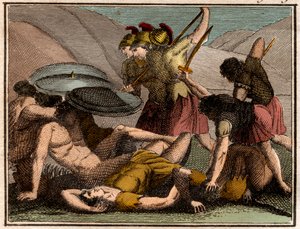 Perzische Oorlogen: Slag bij Thermopylae 480 v.Chr. De Spartaanse koning Leonidas en zijn mannen vallen in de strijd. door French School