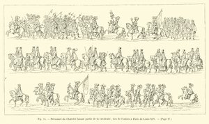 Personeel van het Chatelet maakt deel uit van de cavalcade, bij de intocht in Parijs van Lodewijk XIV door French School