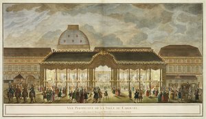 Perspectief Zicht op de Carrouselkamer, gebouwd voor de gelegenheid van het huwelijk van Monseigneur Le Dauphin, gegraveerd door Oubrier door French School