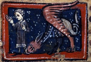 Peryton getekend uit een Frans bestiarium uit de 14e eeuw. Biblioteca Trivulziana. door French School