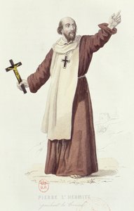 Peter de Kluizenaar die de Eerste Kruistocht predikt in 1095, ca. 1840 door French School