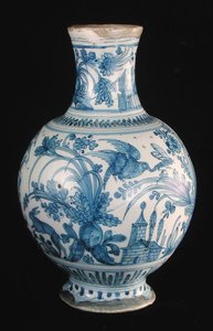 Apotheekfles met een blauw en wit patroon, Savonne Werkplaats