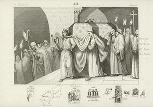 Filips III van Frankrijk helpt de kist van zijn vader, Lodewijk IX, dragen