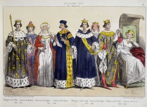 Filips IV de Schone, Jeanne de Navarra, Clemence van Hongarije, Lodewijk X de Hutin, Filips V de Lange, Jeanne de Boulogne, Karel IV de Schone, Jeanne d