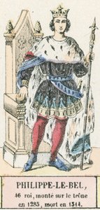 Filips de Schone, 46e koning, besteeg de troon in 1285, stierf in 1314 door French School