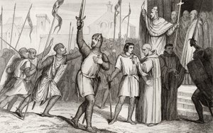 Philippe I en paus Urbanus II verzamelen volgelingen voor de Eerste Kruistocht in 1095, uit 
