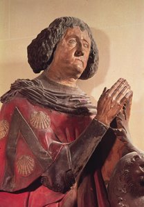 Philippe de Commynes (1447-1511) van zijn graf (polychroom steen) door French School