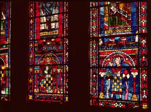 Pierre de Dreux (1190-1250) en zijn zoon Jean de Bretagne (1237-86) detail van een lancetvenster in het zuidelijke transept, c.1217-25 door French School