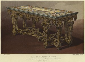Pietra dura (Florentijns mozaïek) tafel met gesneden en vergulde poten, 17e eeuw