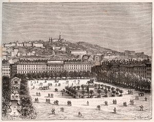 Place Bellecour of Place Louis-le-Grand - de grootste plaats van Lyon - gravure in 