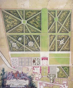 Plan van het kasteel en park in Roissy, behorend tot de Graaf van Caraman door French School