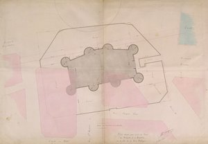 Plan met de perimeterlijnen van de Bastille, 1830 door French School