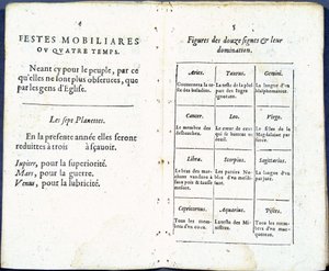 Planeten en astrologische tekens humoristisch behandeld - in Almanach pour le temps passé, door Jean Guerin door French School