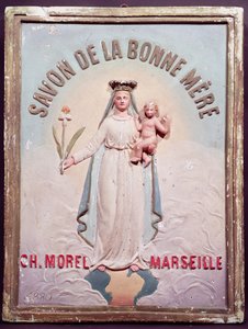 Plaquette die Savon de la Bonne Mere adverteert, 1880