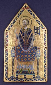 Plaquette met afbeelding van St. Benedictus (email & koper)