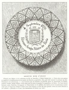 Bord met de naam van Etienne Arago, burgemeester van Parijs tijdens de Frans-Pruisische Oorlog, 1870