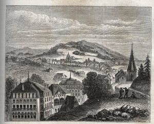 Plombières-les-Bains kuuroord van de Vogezen - gravure in 