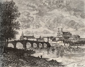 Pont-a-Mousson - Meurthe-et-Moselle - gravure in La France illustree: geographie, histoire, administratie statistique door V.-A. Malt-Brown, 1884 door French School