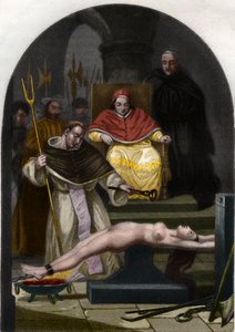 Paus Pius V presideert over het tribunaal van de Inquisitie door French School