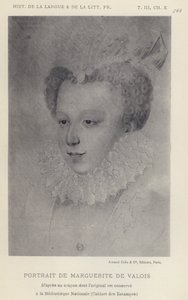 Portret van Marguerite De Valois (litho) door French School