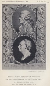 Portret van de belangrijkste auteurs van de twee encyclopedieën van de achttiende eeuw (litho) door French School