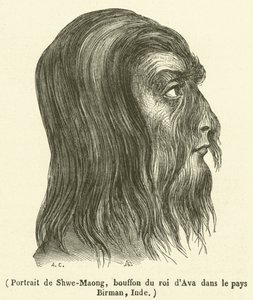 Portret van Shwe-Maong, nar van de koning van Ava in Birma, India (gravure) door French School