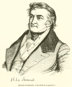 Portret van Sismondi, en facsimile van zijn handtekening door French School