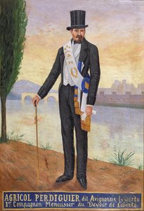 Portret van Agricol Perdiguier bekend als Avignonais staand aan de oevers van de rivier de Rhône in Avignon, ca. 1860-65 door French School