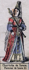 Portret van Charlotte van Savoye, vrouw van Lodewijk XI van Frankrijk. Illustratie eind 19e eeuw. door French School