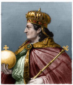 Portret van Childebert II, koning van Austrasië - in "Histoire des Francais" door Lavallee, gravure